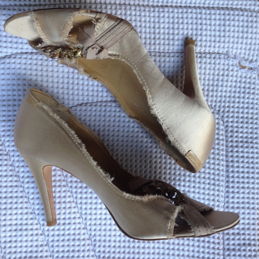 Pedro Garcia raw silk peeptoe heels 39.5 New